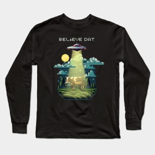 Pixel UFO Abducting Cow Long Sleeve T-Shirt